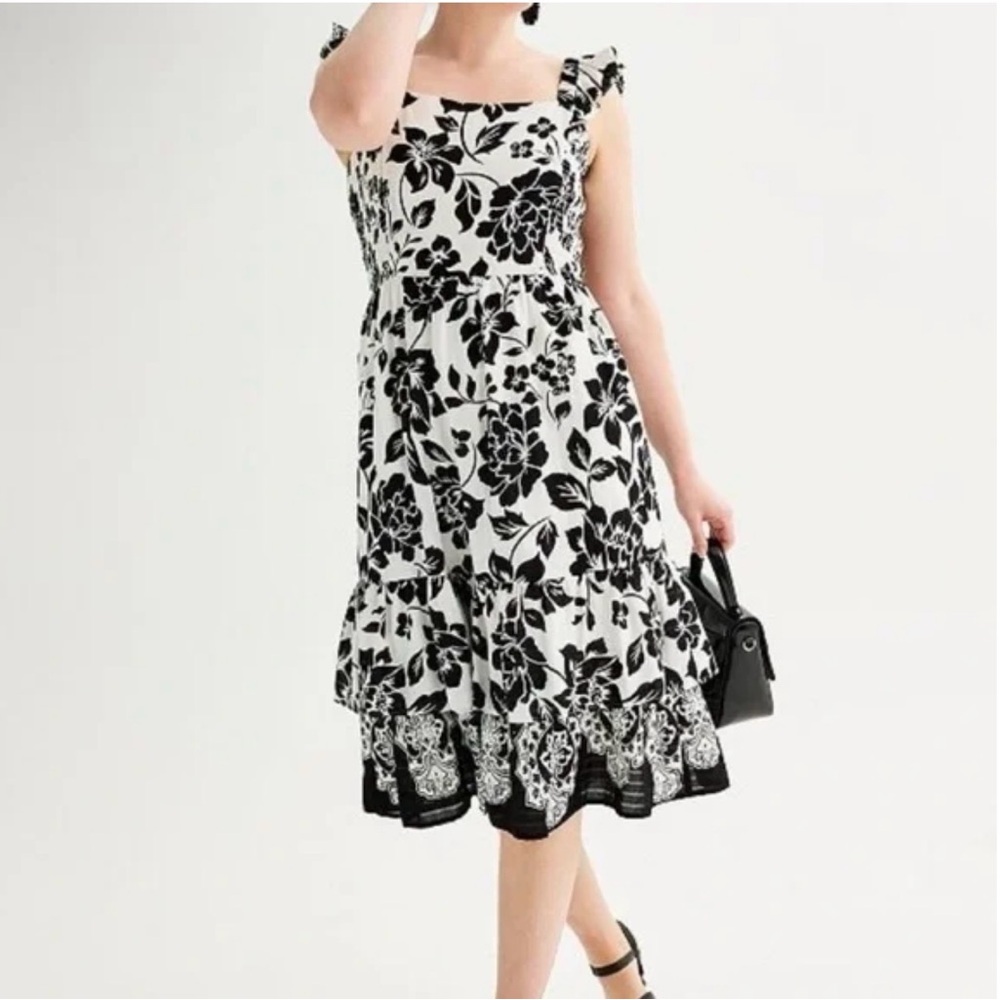 Draper James Black & White Floral Midi Dress